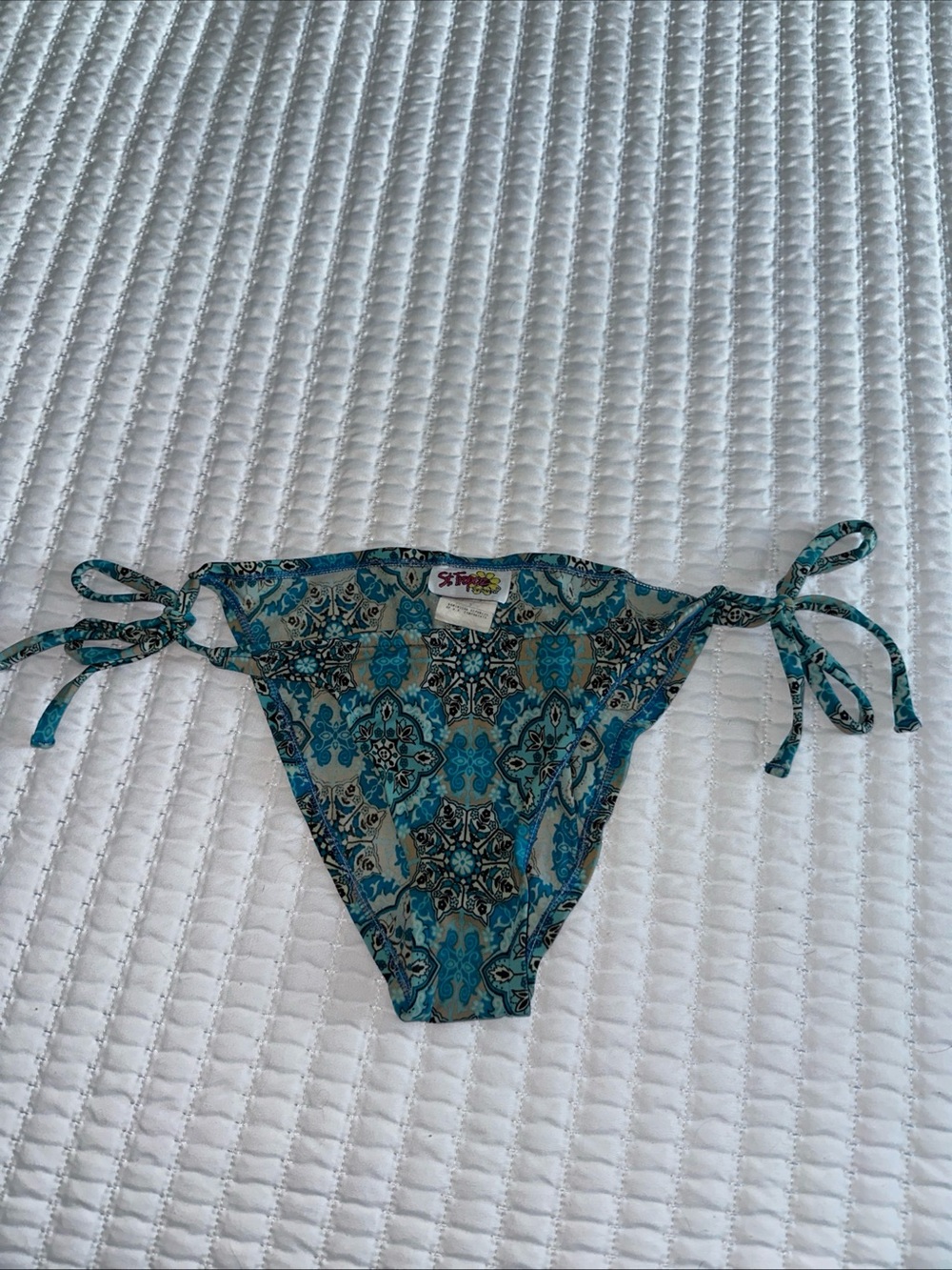 Vintage St Tropez Y2K Blue Medallion Side Tie Bikini Bottoms Low Rise Size 3